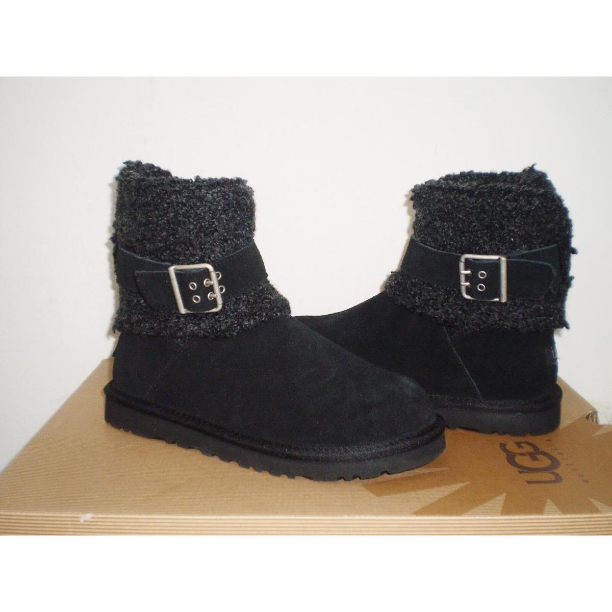 Ugg Australia Women`s Cambridge Boucle Boot 6US Black Knit/suede