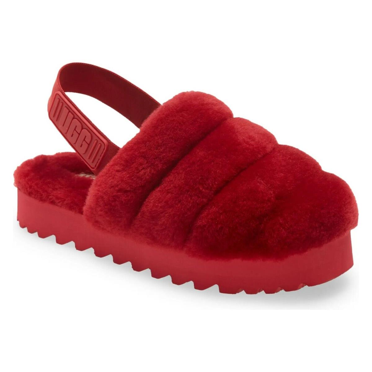 Ugg Super Fluff Shearling Slingback Slipper Ribbon Red US 5