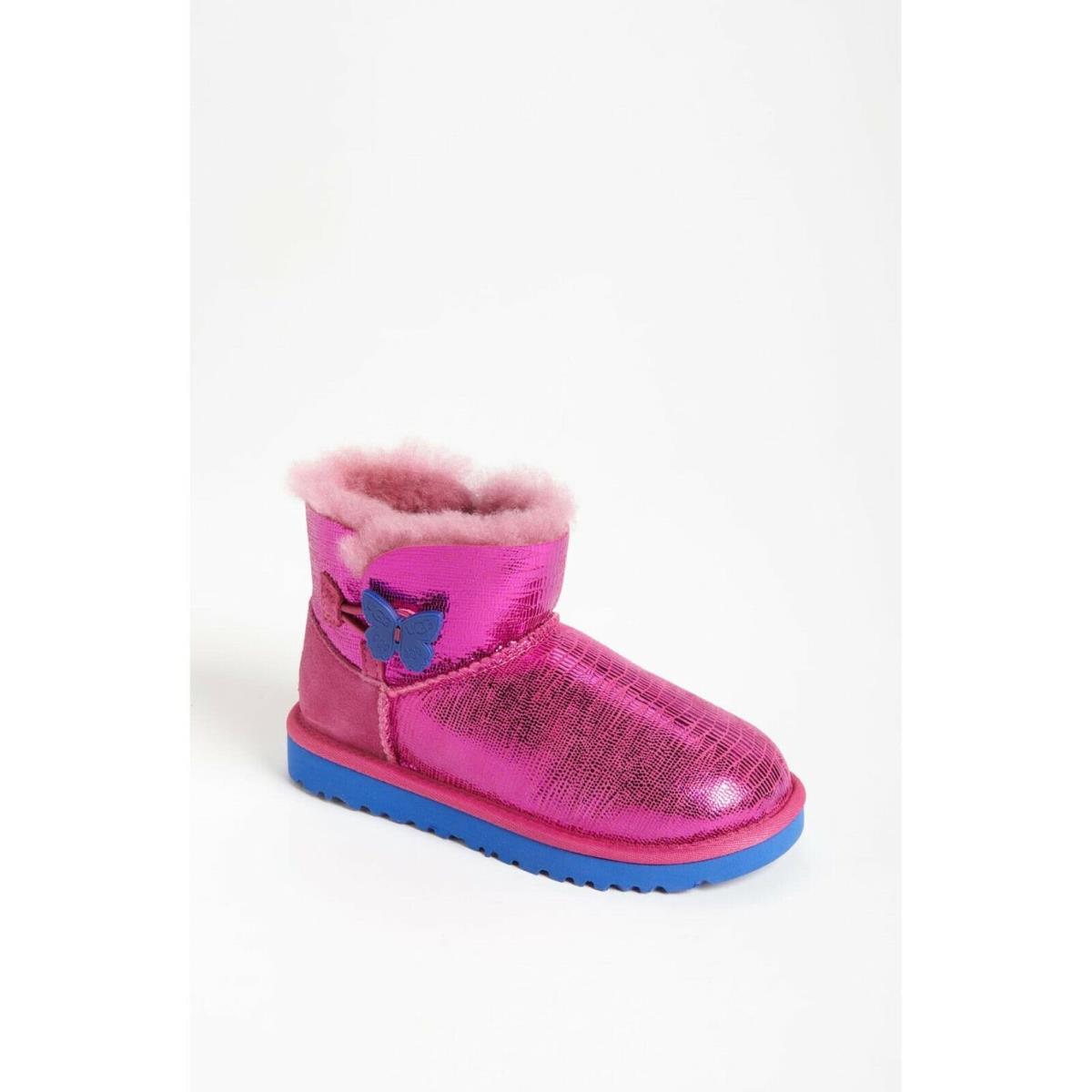 Ugg Australia Kids Youth Size 5 Pink Mini Bailey Button Lizard Boot