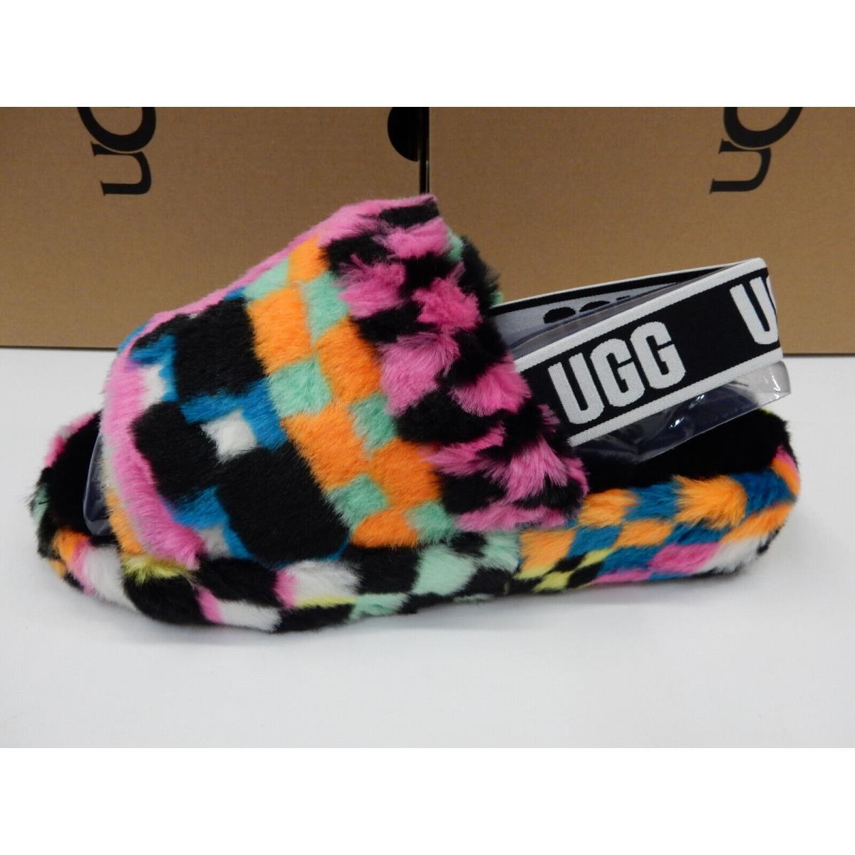 Ugg Womens Fluff Yeah Slide Checks Black Multi 6