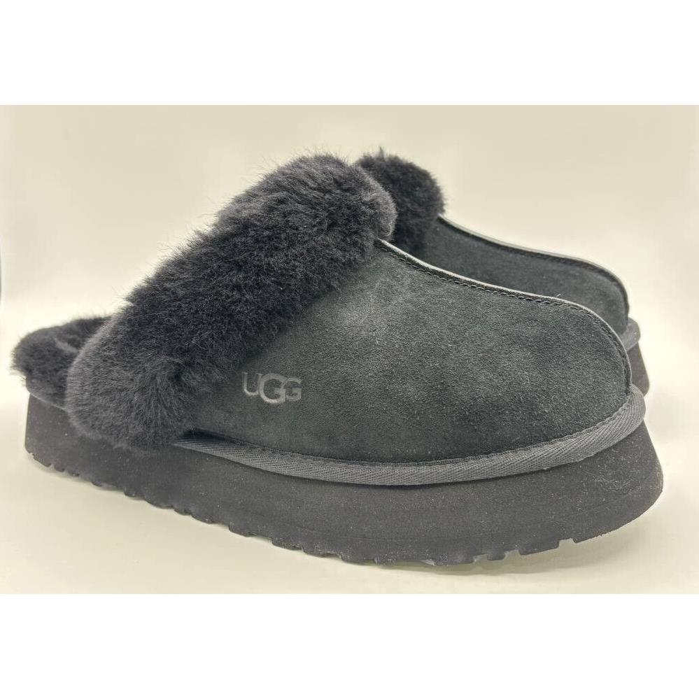 Ugg Women`s Disquette Black Suede Slippers Platform Scuffs Shoes US 10