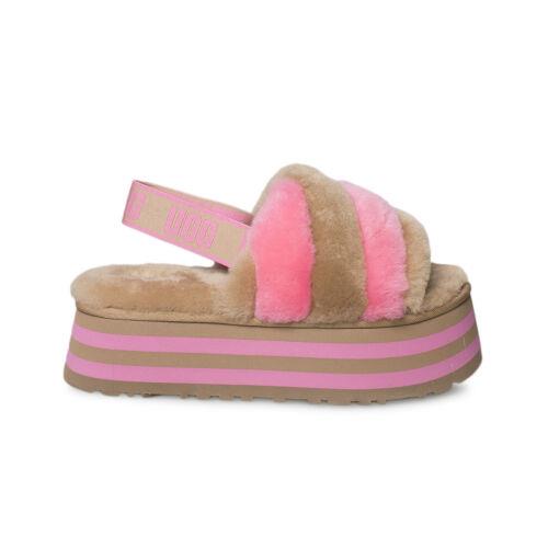 Ugg Disco Slide Chestnut Pink Rose Combo Shearling Women`s Slippers Size US 9