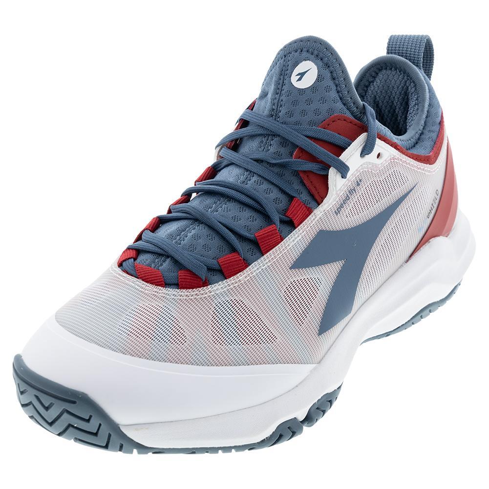 Diadora Men`s Speed Blushield Fly 4 AG Tennis Shoes White and Oceanview