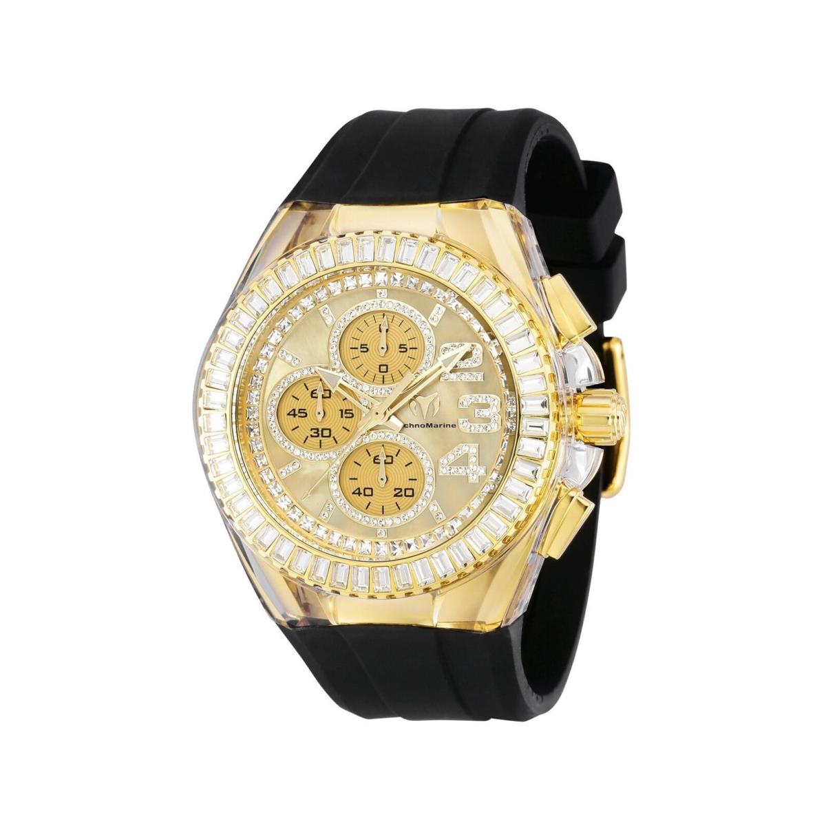 Technomarine Men`s Cruise Glitz TM-121030 Quartz Watch - Dial: Gold, Band: Black, Bezel: Gold