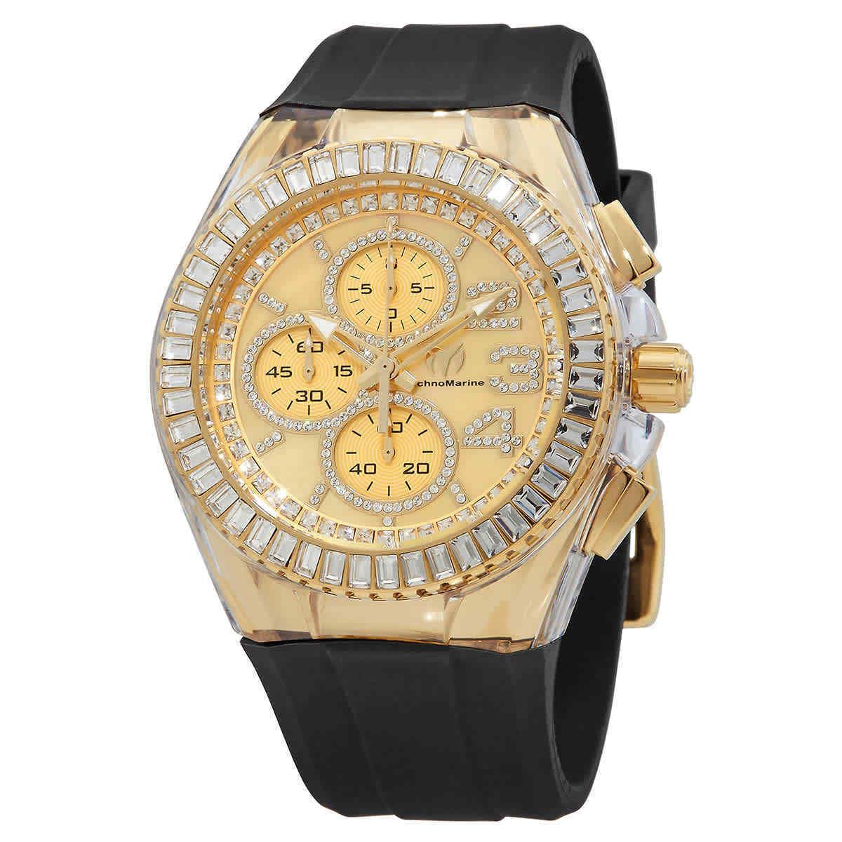 Technomarine Cruise Chronograph Quartz Gold Dial Men`s Watch TM-121030 - Dial: Gold, Band: Black, Bezel: Gold