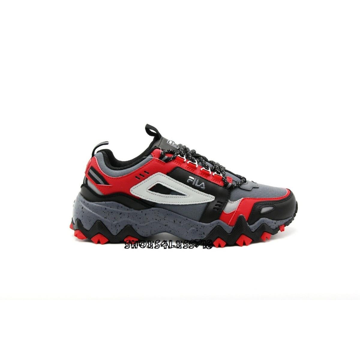 2020 Men Fila Oakmont Trail Black Red Gray Hiking Casual Lace UP Sneakers - Black