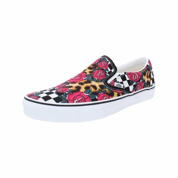 Vans VN0A5AO82FA Classic Slip ON Rose/ Animal/ Checkered Skate Sneakers - Pink