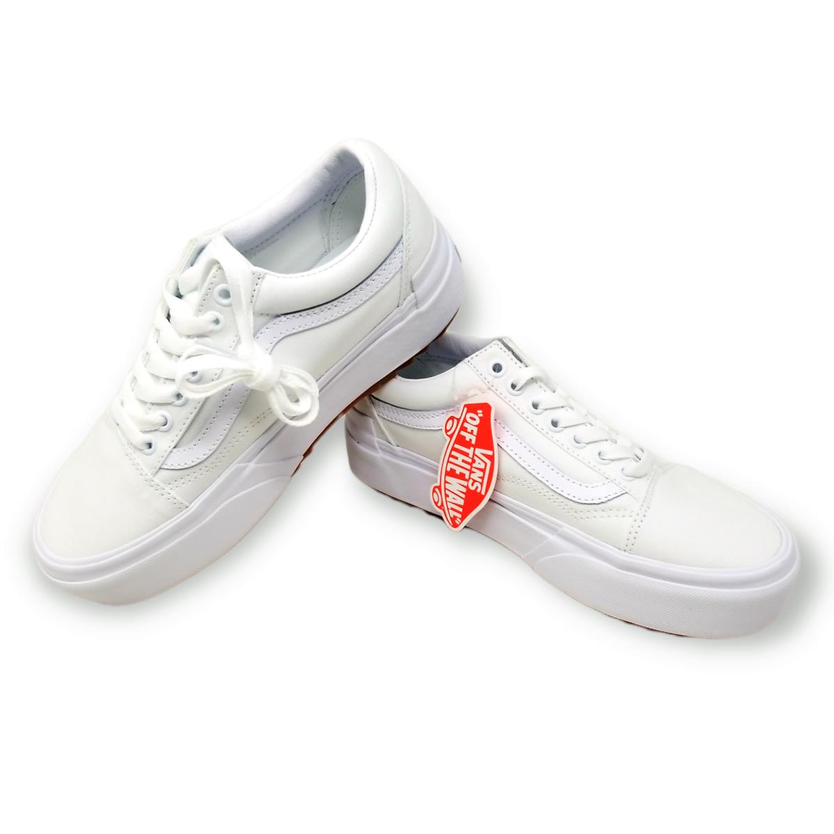 Vans Unisex Canvas Old Skool Stackform Stacked Platform Sneakers - True White - TRUE WHITE