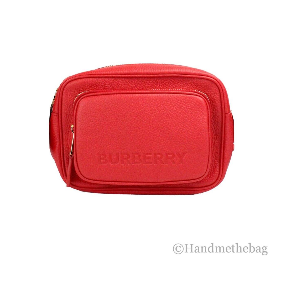 Burberry Small Branded Bright Red Grainy Leather Camera Crossbody Bag