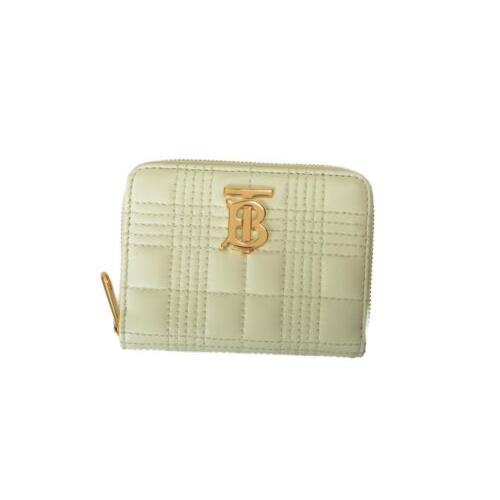 Burberry Women`s Lola Light Green Checkered Textured Leather Zip Around Wallet