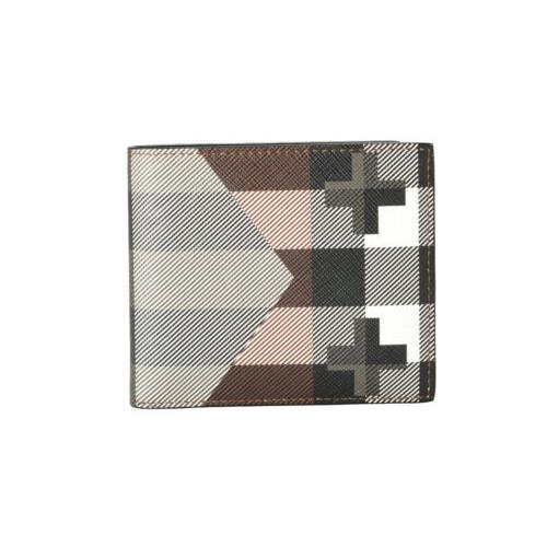 Burberry Men`s Multi-color Logo Print Textured Leather Bifold Wallet