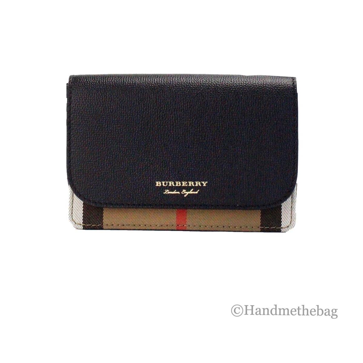 Burberry Hampshire Small House Check Canvas Black Derby Leather Crossbody Bag