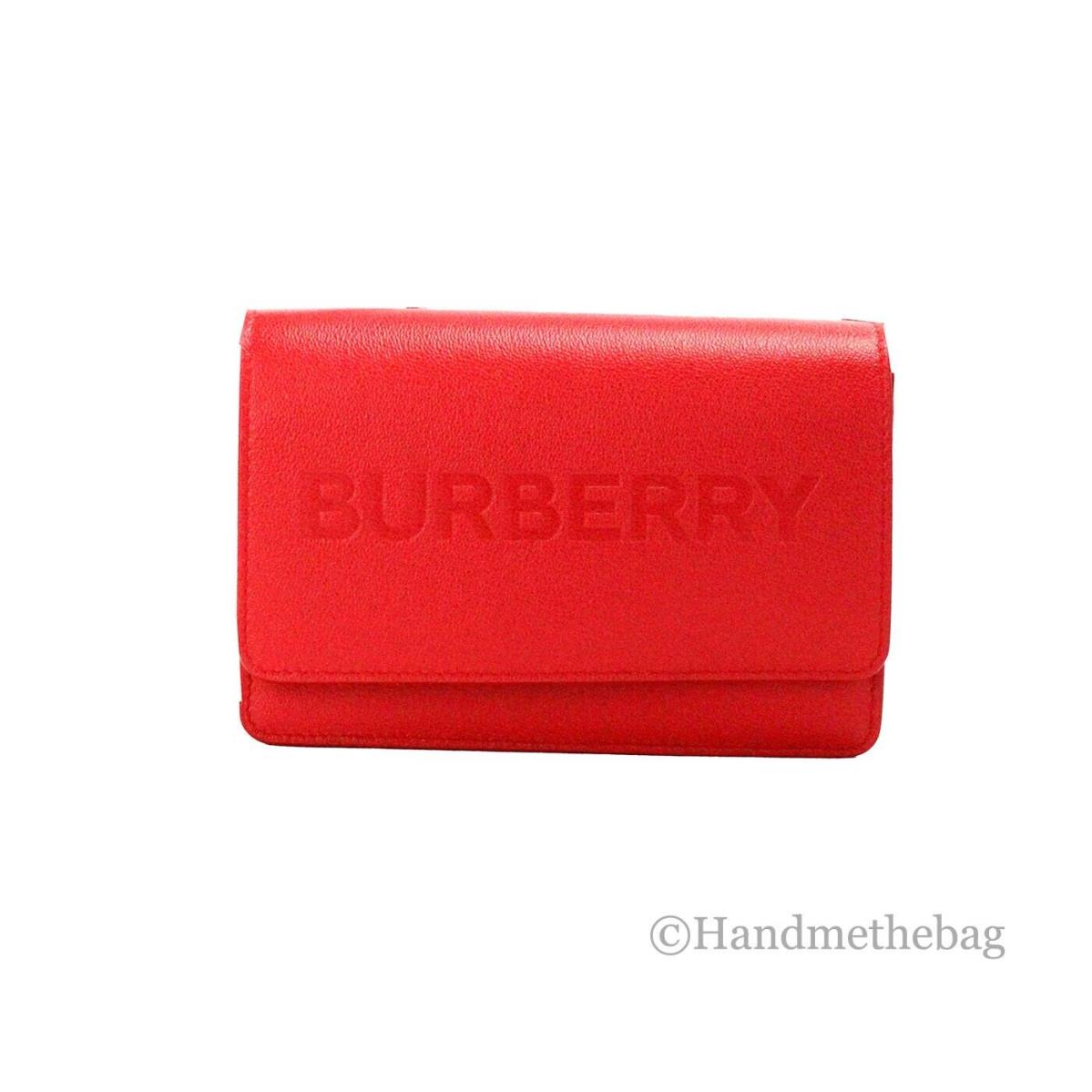 Burberry Hampshire Small Red Embossed Logo Smooth Leather Crossbody Bag