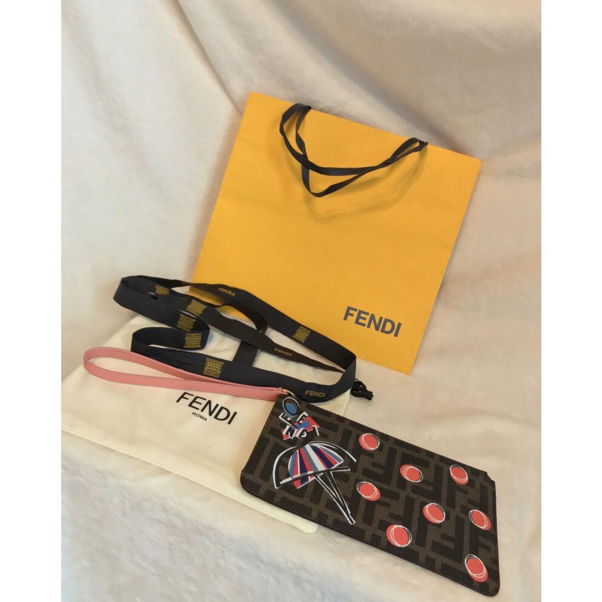 Fendi Pink Leather FF Monogram Bamboline Wristlet Pouch Handbag Super Rare