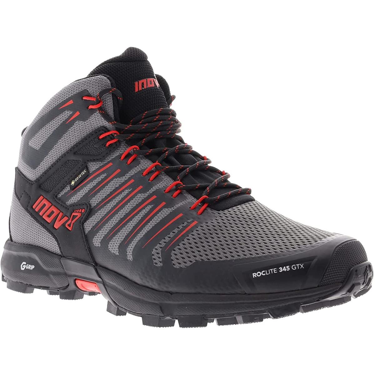 Inov-8 Men`s Roclite G 345 Gtx Mid Waterproof Lightweight Hiking Running Boots Grey/Black/Red