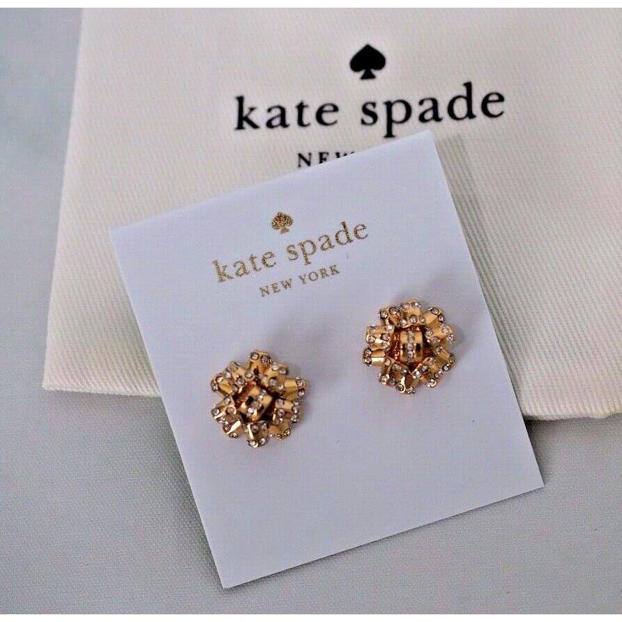 Kate Spade Bow Pave Studs Earrings Bourgeois Bow in Gold Crystals New Tags Pouch