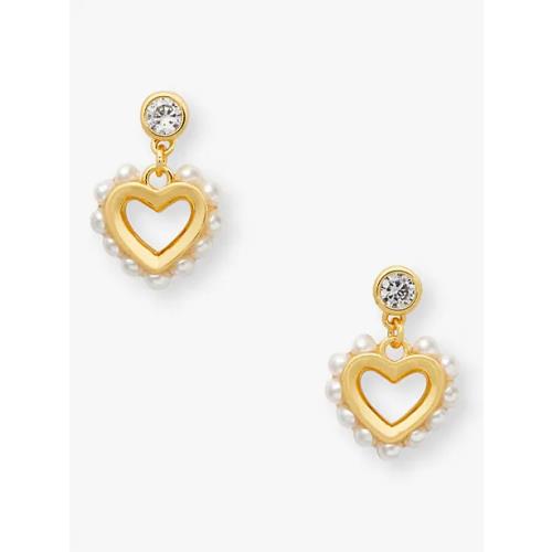 Kate Spade Gold-tone Open Heart Drops Pearl-like Beads/rhinestone Earrings