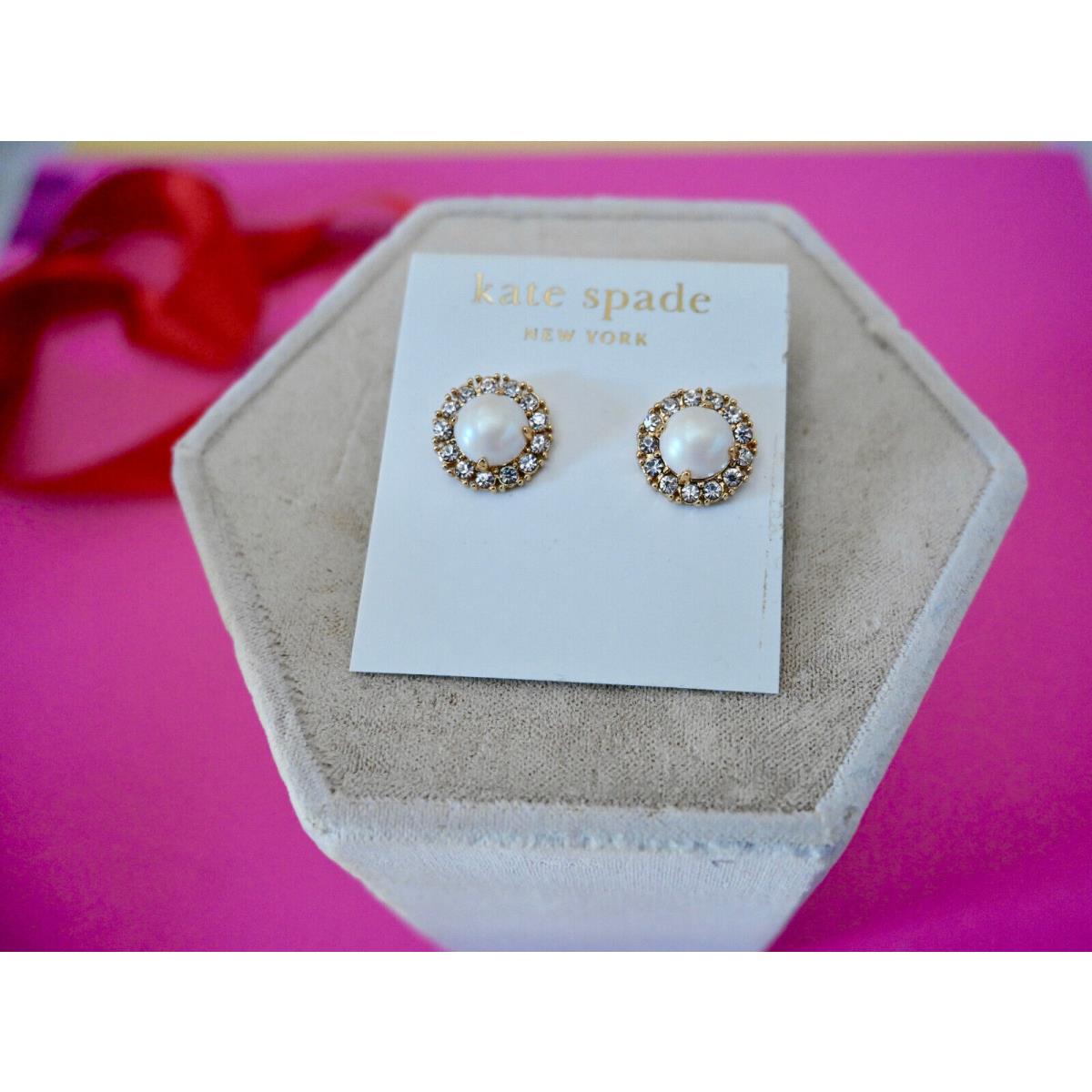 Kate Spade Twinkling Halo Pearl Studs CZ Crystals 14k gf