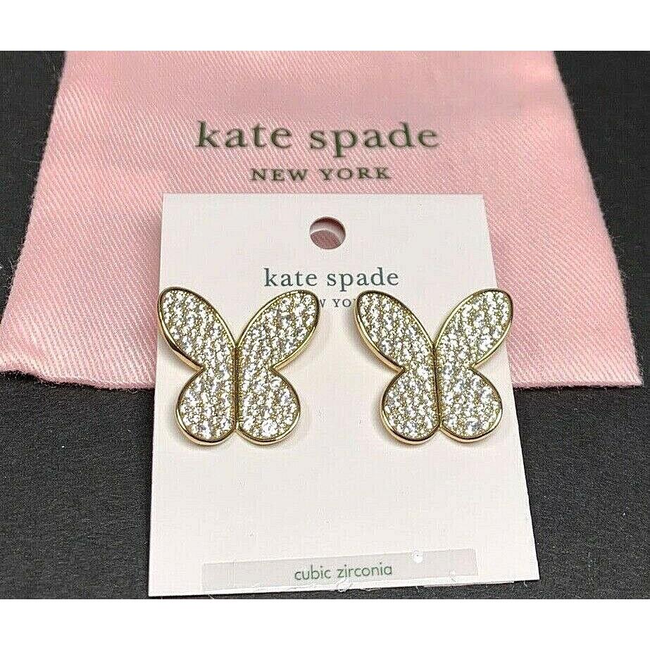 Kate Spade In a Flutter Large Butterfly Stud Earrings Pave Stones New