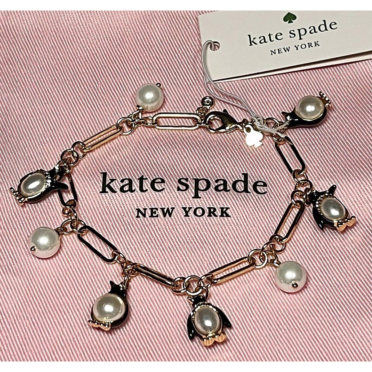 Kate Spade Arctic Friends Penguin Pearls Charm Bracelet K5757 Novelty Gold Tone