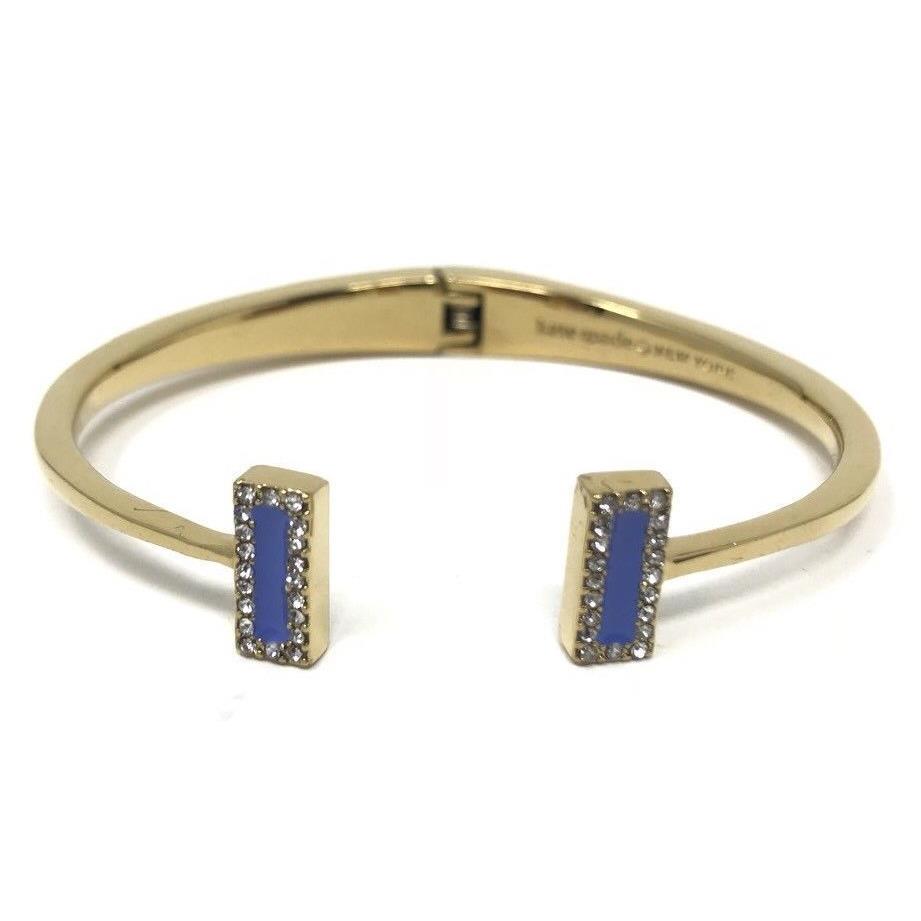 Kate Spade Gold Tone Adventure Blue Raising The Bar Hinged Cuff Bracelet