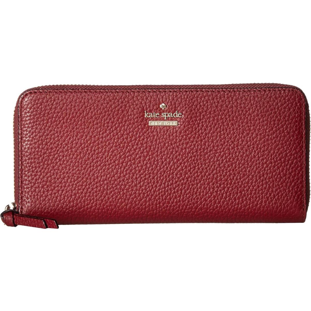 Kate Spade Jackson Street Lindsey Continental Wallet Pebbled Leather Fig Jam Red