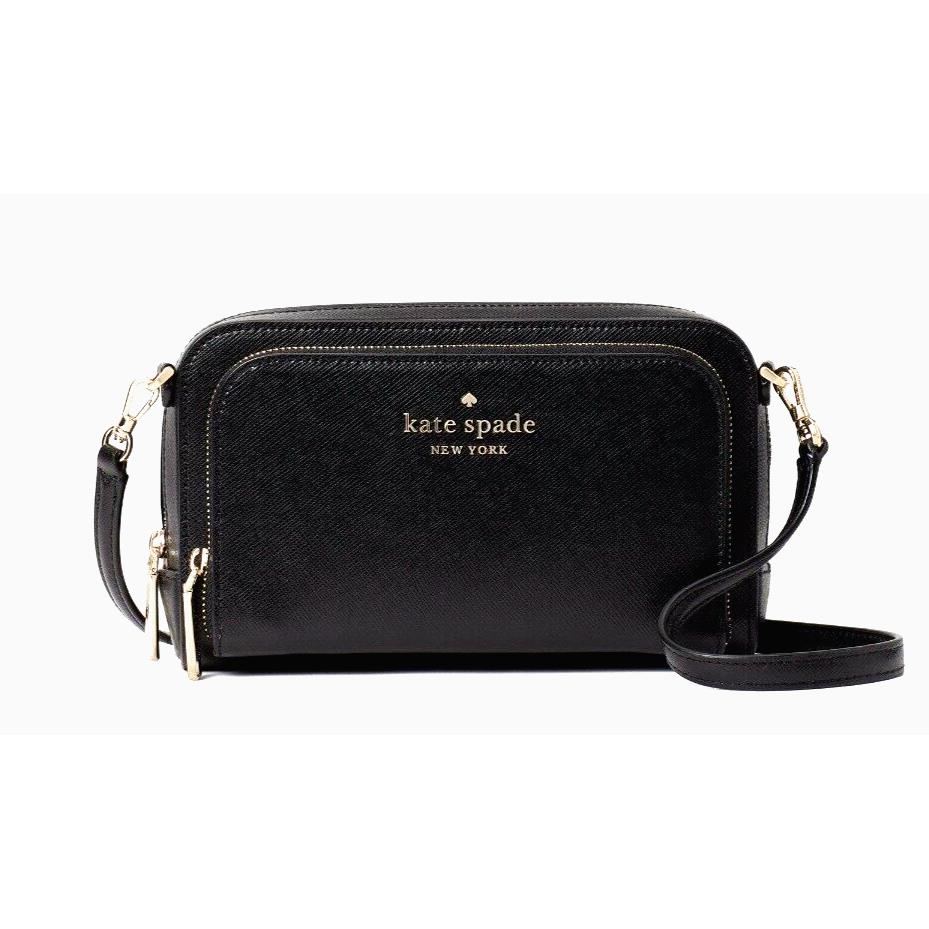 New Kate Spade Staci Dual Zip Around Crossbody Black with Dust Bag Included