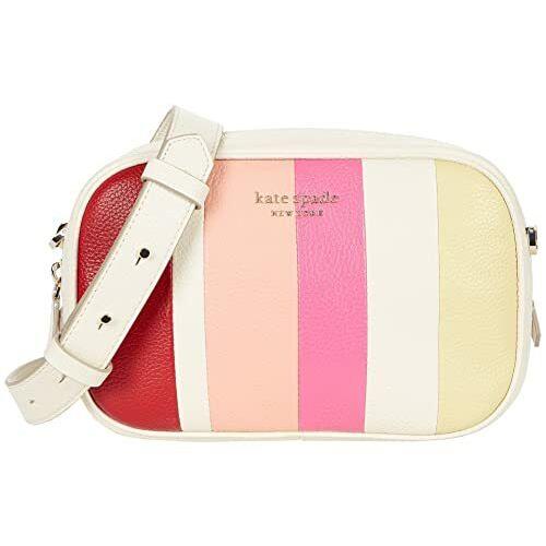 Kate Spade Astrid Medium Camera Crossbody Striped Yellow Pink White Red