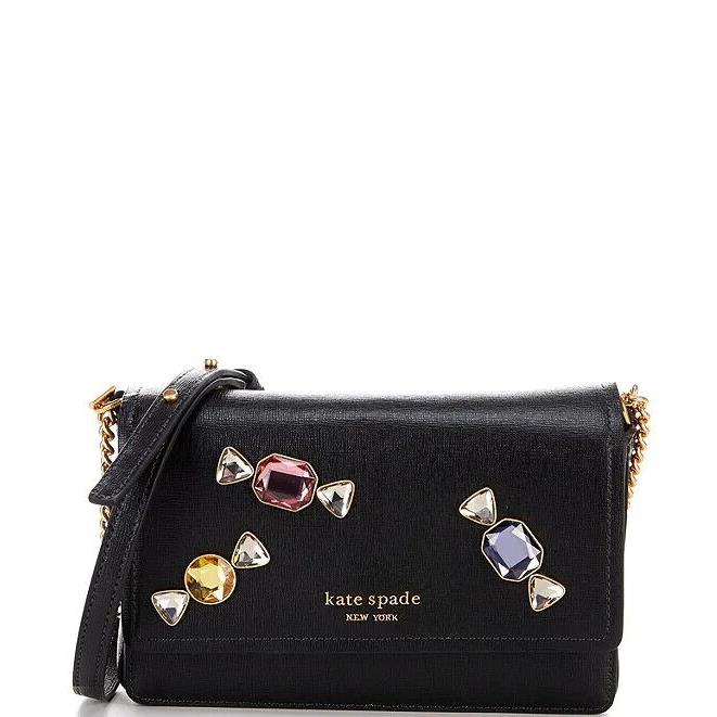 Kate Spade Gala Stone Embellish Saffiano Lthr Wallet Crossbody Candy Black