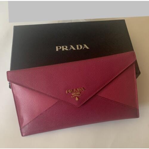 Prada Saffiano Letter Clutch Red Leather 1M1175