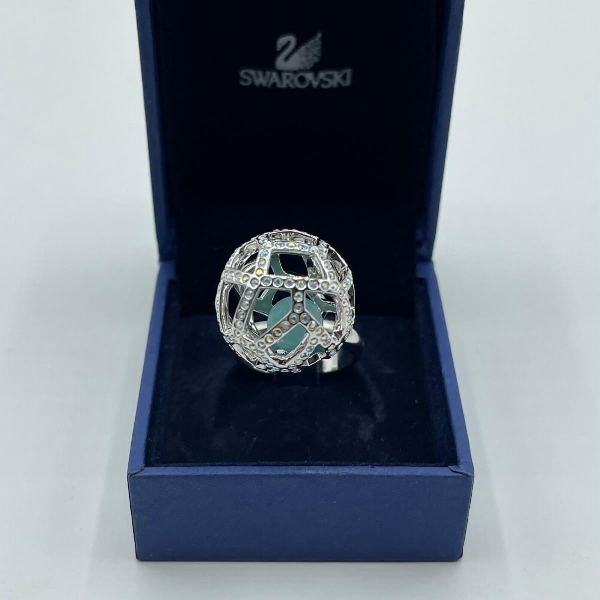 Swarovski Rhodium Silver Crystal Mesh Ball Ring with Jade Ball Inside