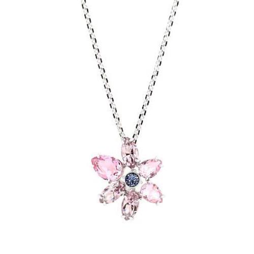 Swarovski Crystal Gema Pendant Mixed Cuts Flower Pink Rhodium Plated 5662493