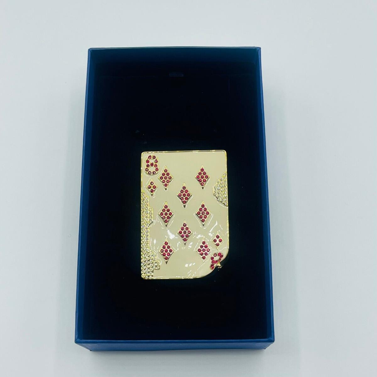 Swarovski Crystal Encrusted 8 of Diamonds Playing Card Brooch Pin 935400