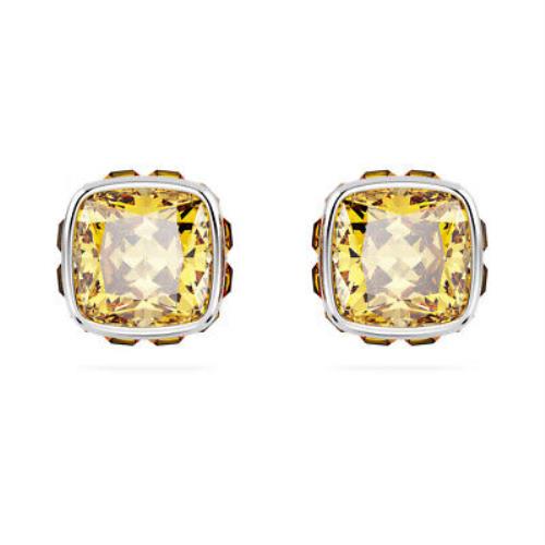 Swarovski Birthstone Stud Earrings Square Cut November Yellow Rhodium 5660802