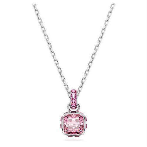 Swarovski Birthstone Pendant Square Cut October Pink Rhodium Plated 5651791