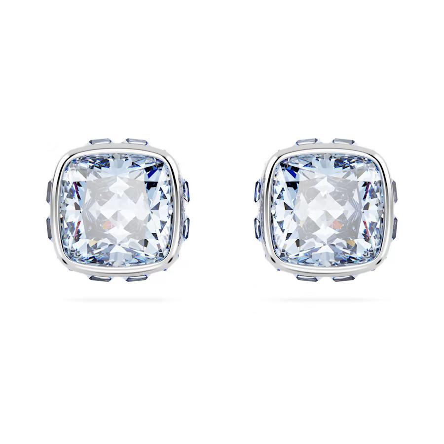 Swarovski Birthstone Stud Earrings Square Cut March Blue Rhodium Plated 5660800