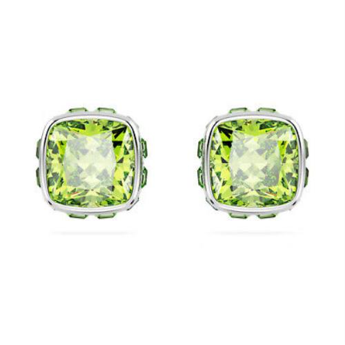 Swarovski Birthstone Stud Earrings Square Cut August Green Rhodium 5661958