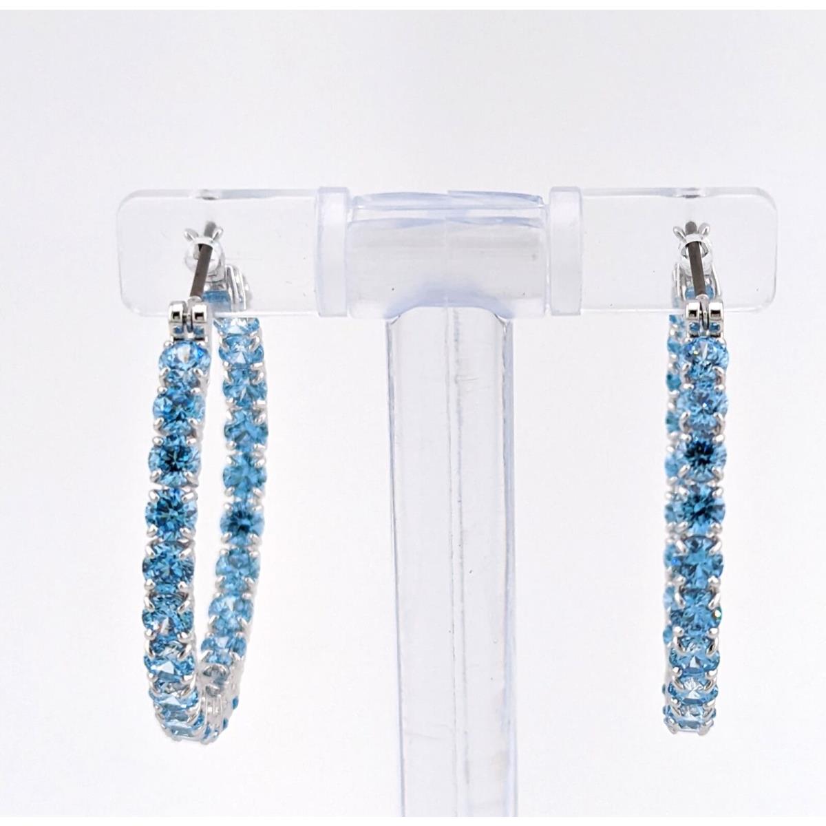 Swarovski Zirconia Matrix Hoop Earrings Round Cut Blue Rhodium Plated 5647446