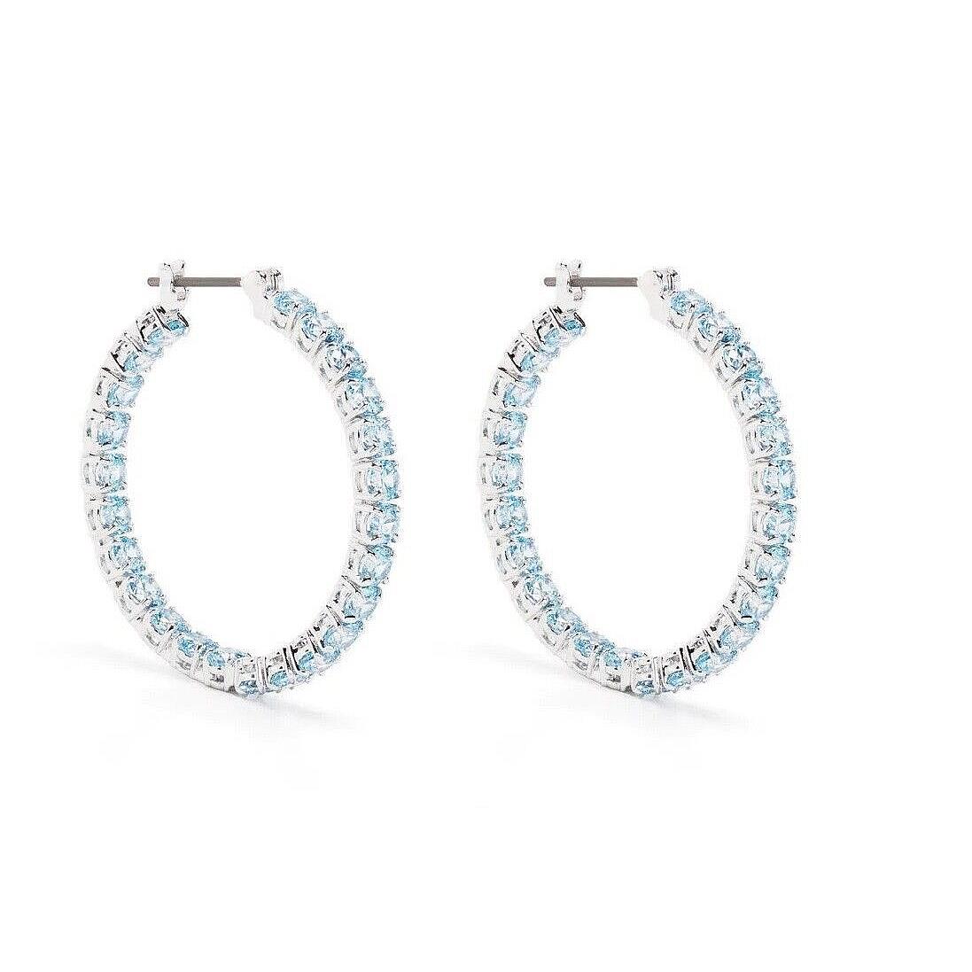 in Gift Box Swarovski Brand 5647446 Aqua Blue Crystals Matrix Hoop Earrings