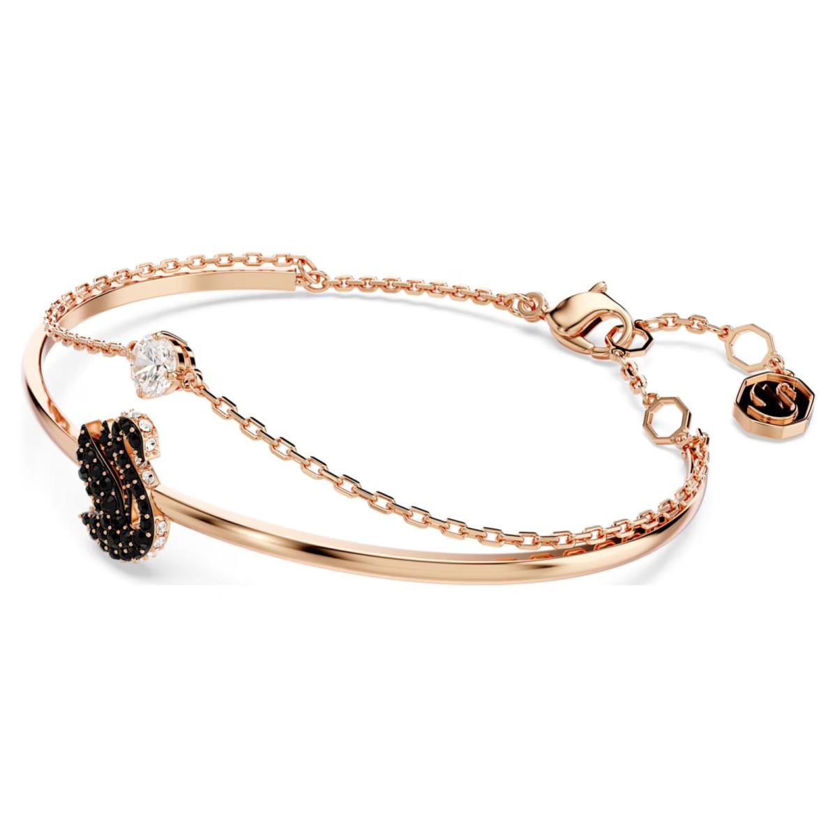 Swarovski Zirconia Swan Bangle Black Rose Gold-tone Plated Size M 5678048