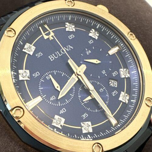 Bulova Mens Chronograph Blue Leather Strap Watch 98K110