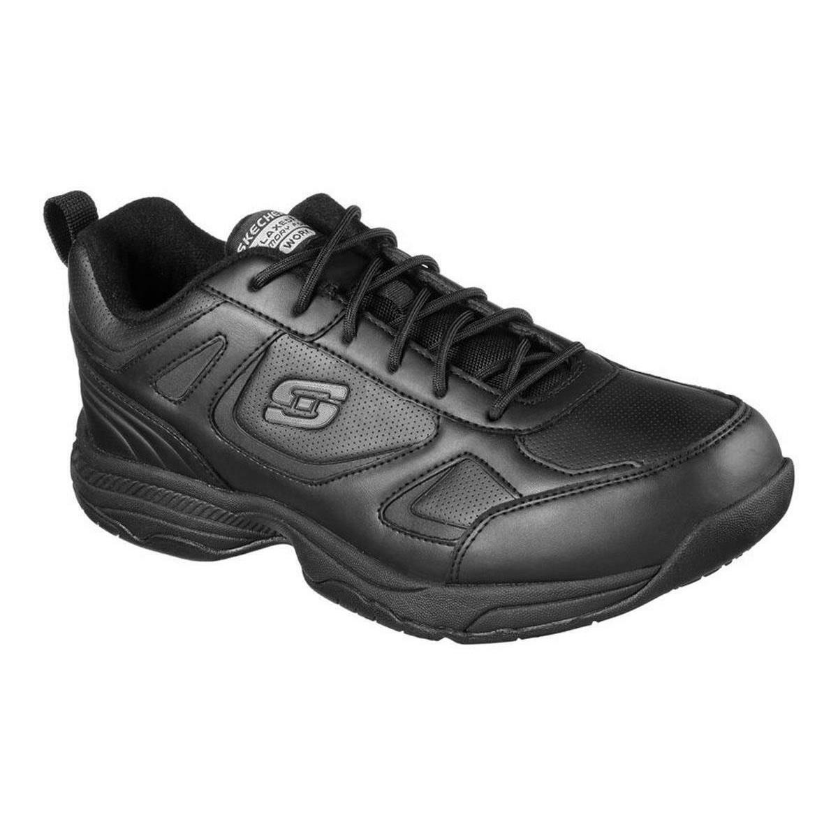 Skechers Men`s Leather Work Sneakers Slip Resistant Electricity Med Wide Black