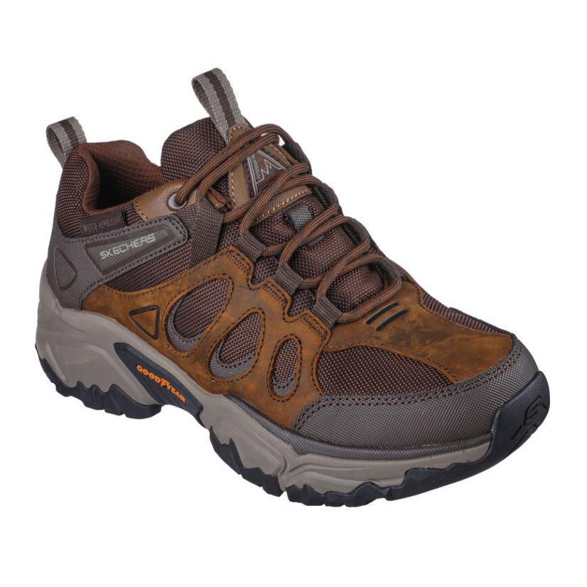 Skechers Men`s Leather Water Repellent Trail Sneakers Medium Extra Wide 4E Brown