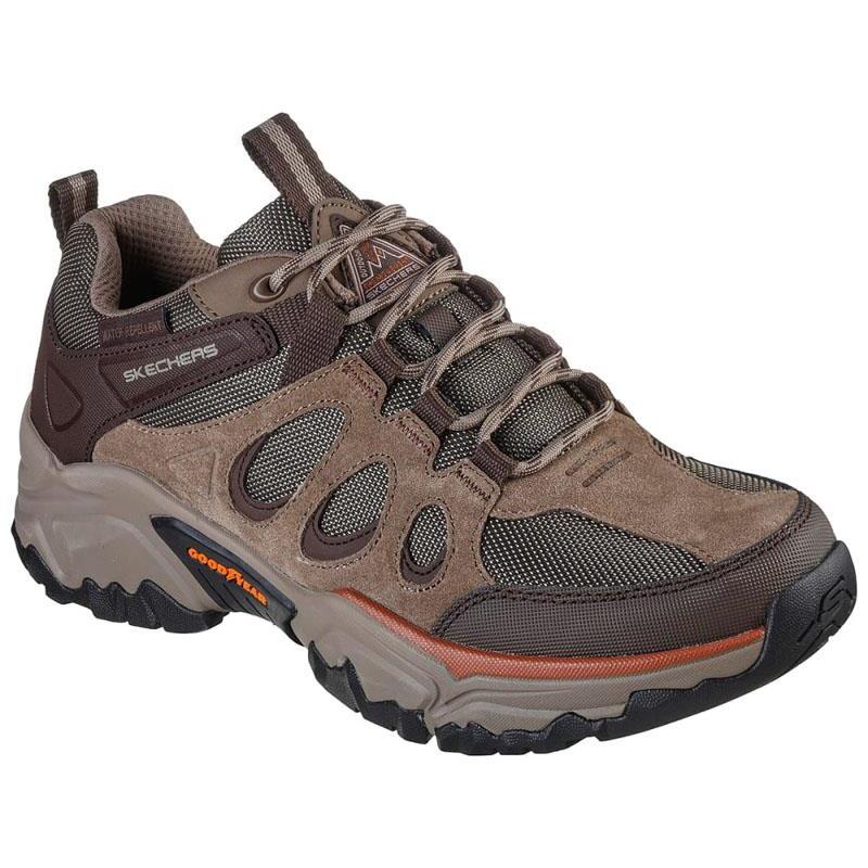 Skechers Men`s Leather Water Repellent Trail Sneakers Medium Extra Wide 4E Taupe