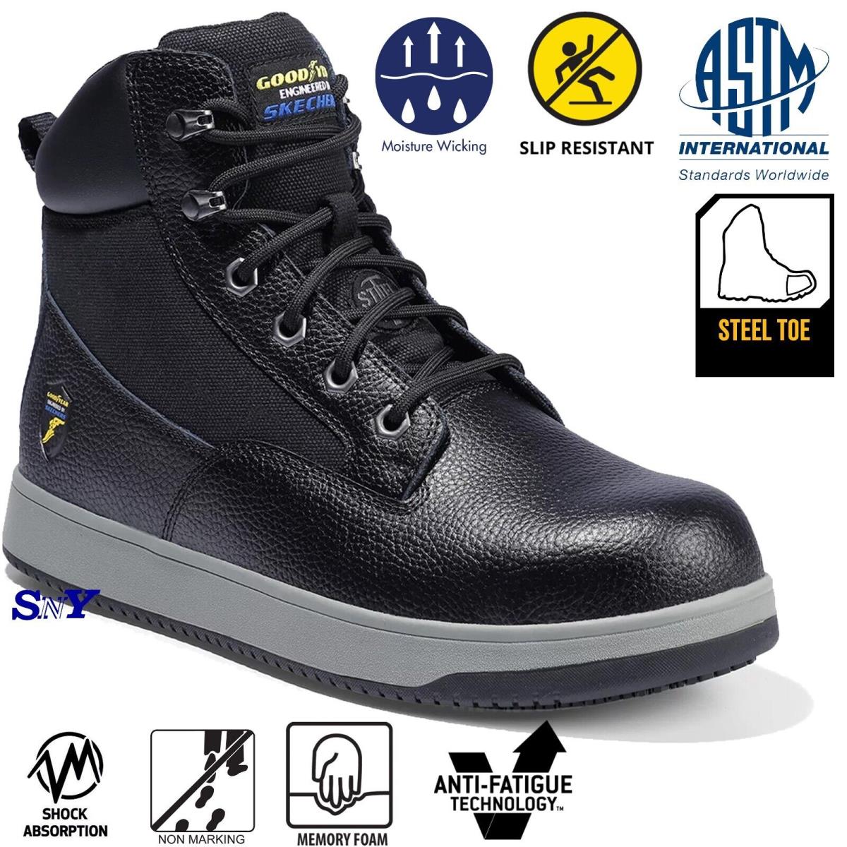 Skechers Goodyear Steel Toe Men`s Slip-resistant Service Work Boots Astm Rated