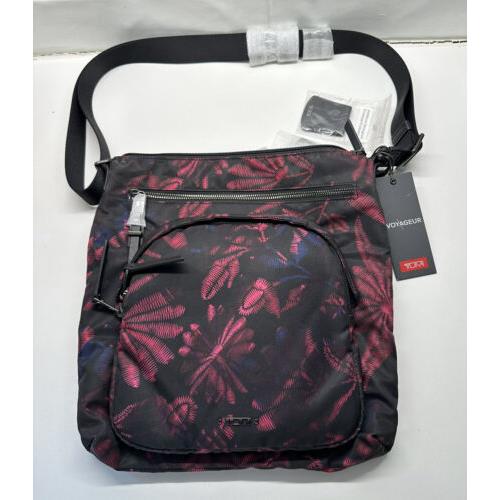 Tumi Voyageur Carmel Nylon Crossbody Bag Floral Tapestry Black Raspberry - Handle/Strap: Black, Hardware: Black, Exterior: Black multi