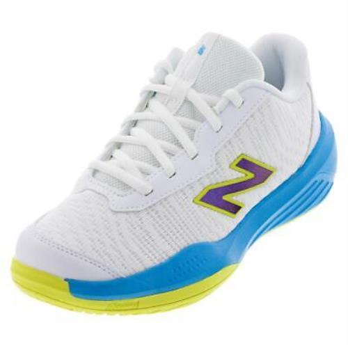 New Balance Juniors` 996v5 Tennis Shoes White and Spice Blue