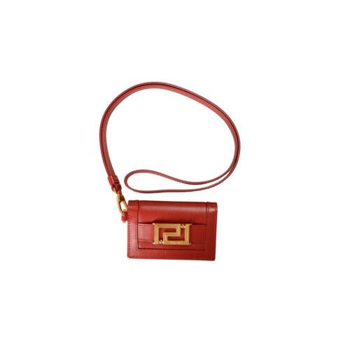 Versace Unisex Red Leather Logo Card Case