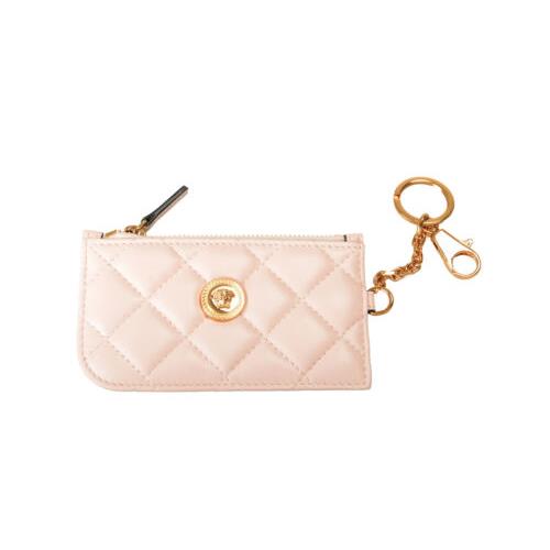 Versace Women`s Pink Quilted Leather Card Case Keycha