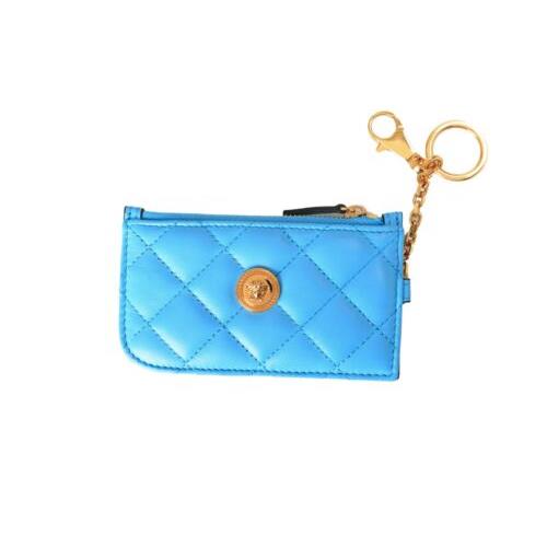 Versace Women`s Blue Quilted Leather Card Case Keycha